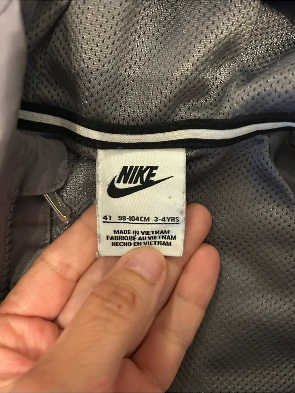 Nike Kids Gray Hooded Rain Jacket with White Logo
